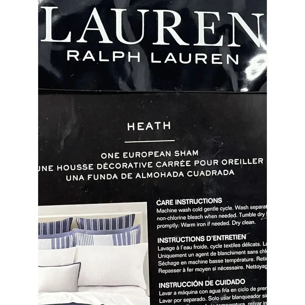 Ralph Lauren Blue Euro Pillow Sham Heath Yarn-Dyed Texture Stripe 26” X 26” (1)